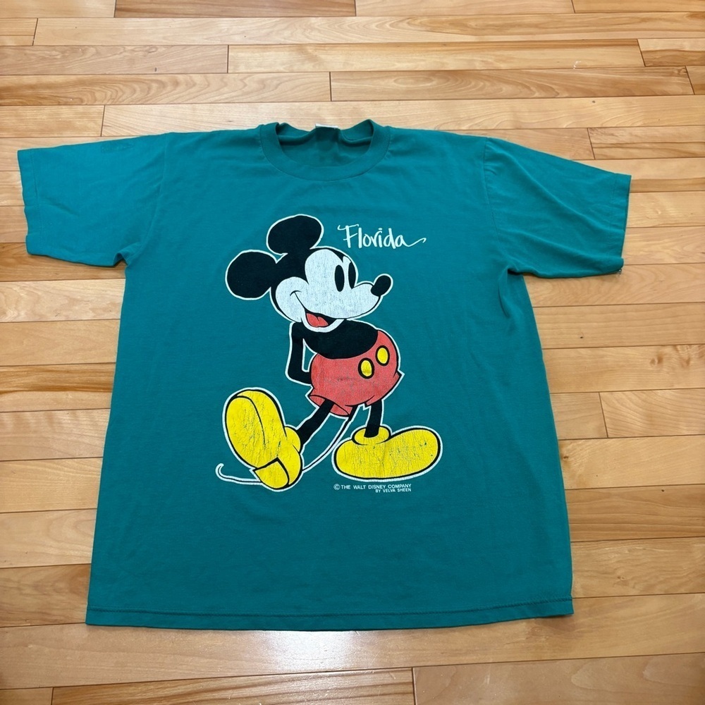 Vintage 80s Disney Mickey Mouse T-Shirt Florida Teal size Large Made in USA